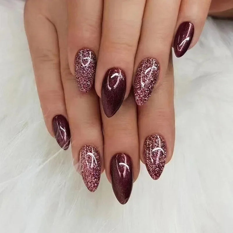 Wine Red Almond Press-On Nails