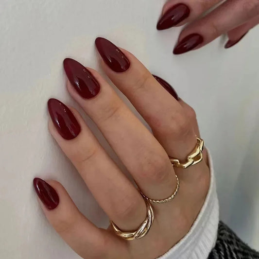Wine Red Almond Press-On Nails